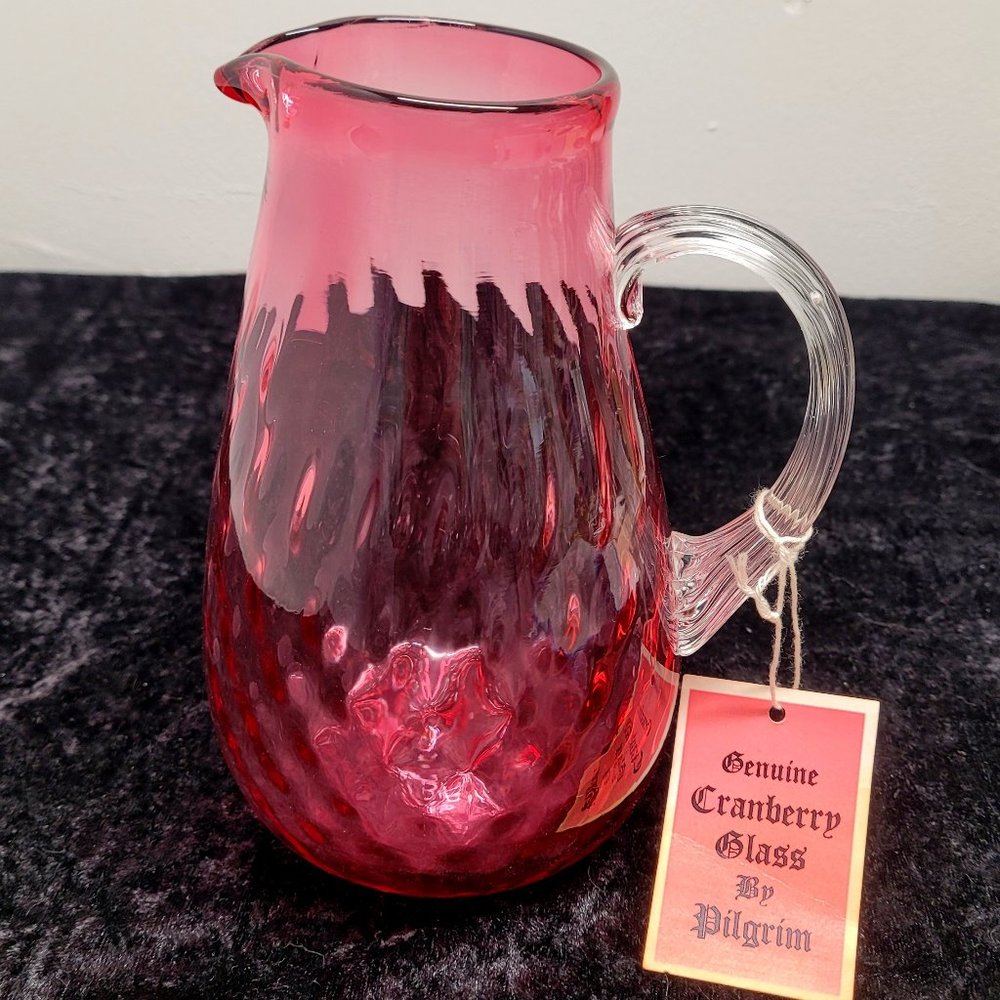 Pilgrim Cranberry Optic Glass Pitcher 7 1/4"